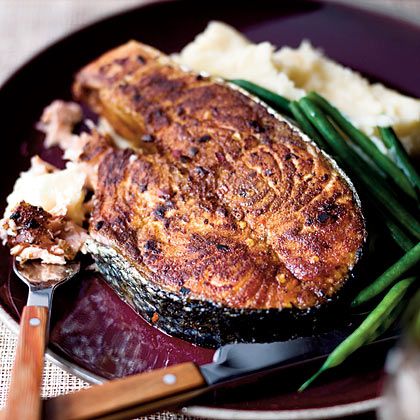 Spice-Rubbed Salmon Steaks With Mashed Potatoes 