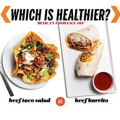 Which is healthier: Beef taco salad or beef burrito?