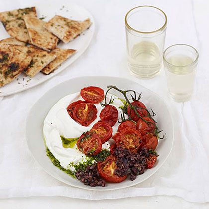 Labneh With Tomatoes, Pesto and Tapenade 