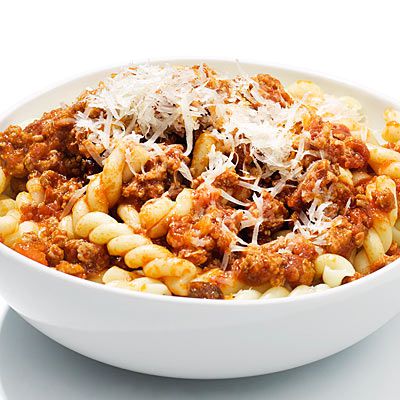 Your Usual Dinner: Rotini with meat sauce and Parmesan cheese