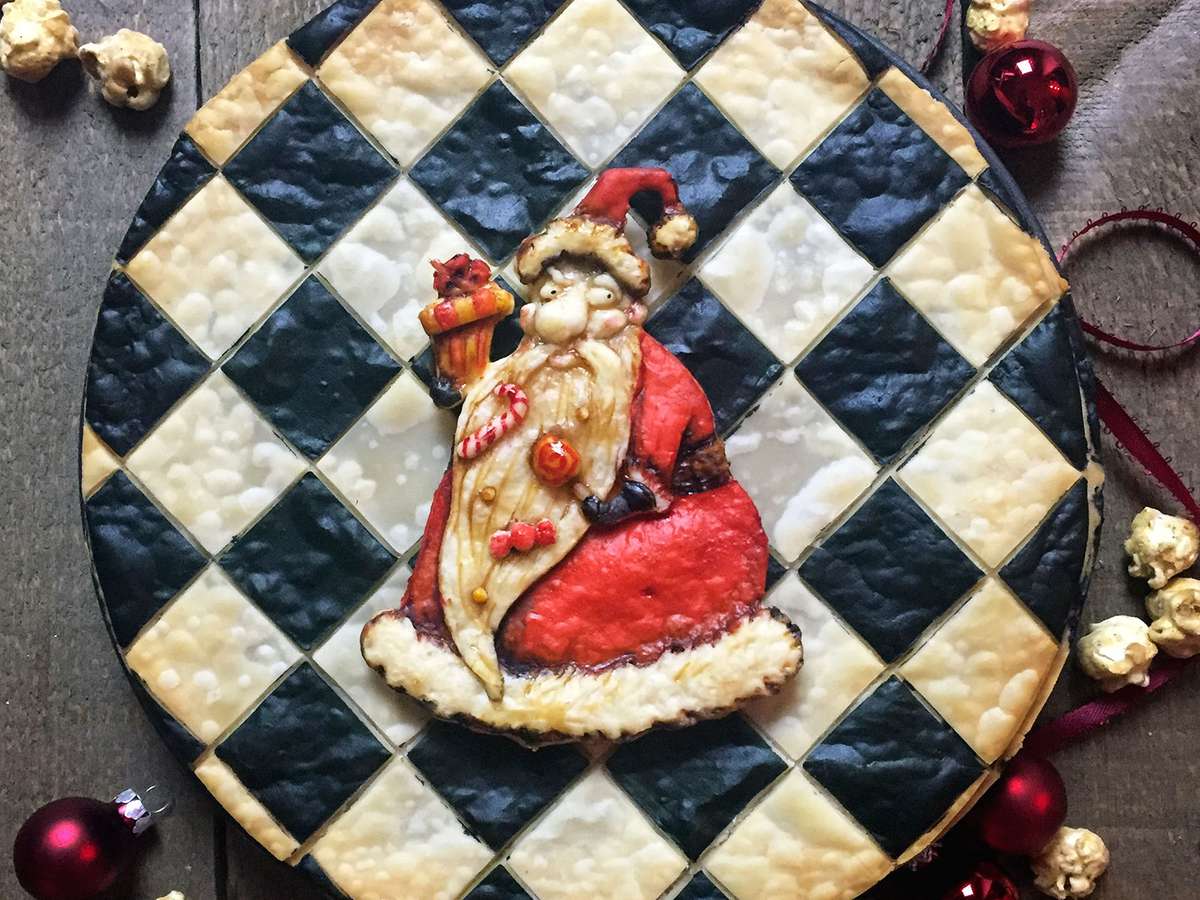tim burton santa pie checkered background