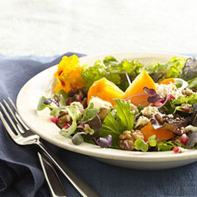 Persimmon and Blue Cheese Salad With Walnuts
