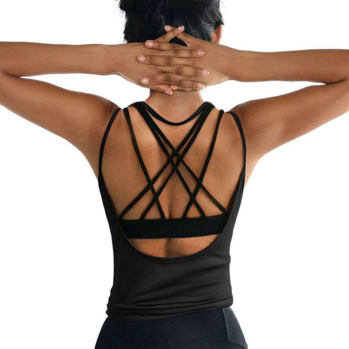REKITA Womens Open Back Workout Tops Knitting Backless Tank Tops Flowy Yoga Top Cute Gym Shirts 