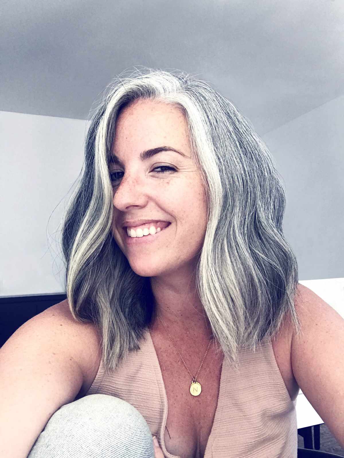 portrait of woman with grey hair , amazing-grays-health-mag-october-2020