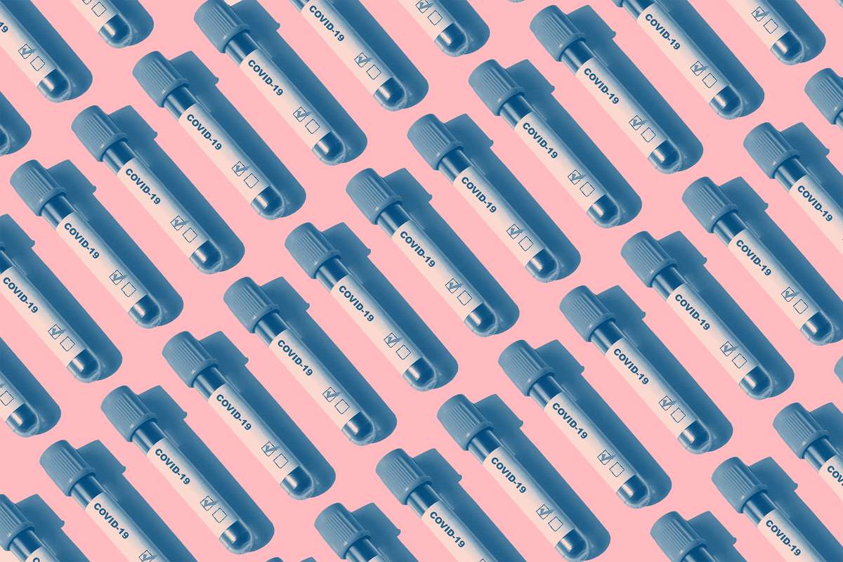 how often to get a COVID-19 test , Covid-19 positive test tubes on the pink background