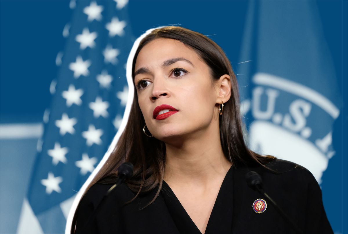 WASHINGTON, DC - JULY 15: U.S. Rep. Alexandria Ocasio-Cortez (D-NY) pauses while speaking during a press conference at the U.S. Capitol on July 15, 2019 in Washington, DC. President Donald Trump stepped up his attacks on four progressive Democratic congresswomen, saying if they're not happy in the United States "they can leave." (Photo by Alex Wroblewski/Getty Images)