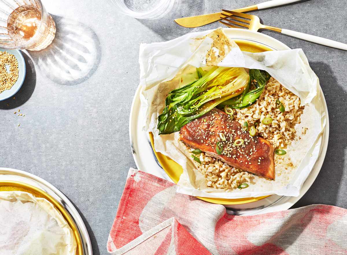 Miso Salmon and Bok Choy in Parchment 