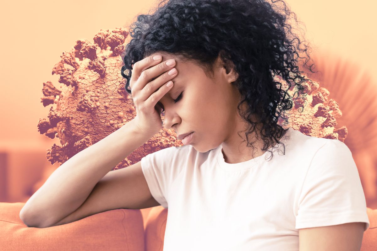 What Is Mild COVID? , Close up african female sit on couch feels unhappy desperate thinking about personal difficulties mental health problems, 30s sad woman need psychological support goes through divorce break up concept