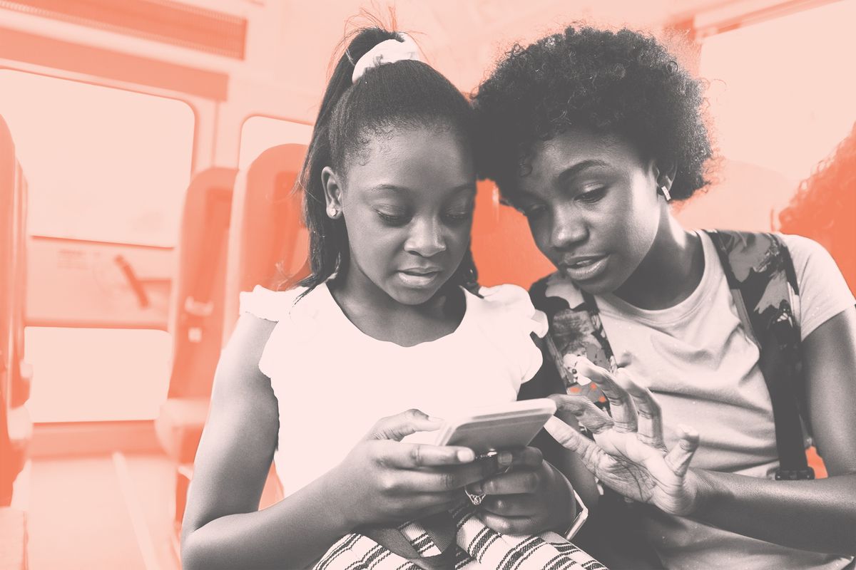What Is the Blackout Challenge? , On the ride to school, the older girl shows the younger girl a new mobile app for the smart phone.