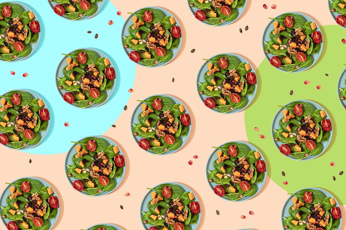 Best Diets of 2022 , Pattern of plates of fresh ready-to-eat vegan salad