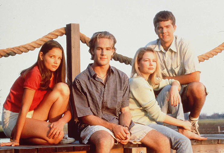 1997 The cast of "Dawson's Creek." From left to right: Katie Holmes (Joey Potter), James Van Der Bee
