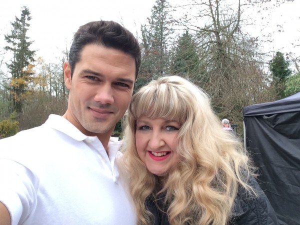 With Mr. Darcy (Ryan Paevey) on the set of Unleashing Mr. Darcy