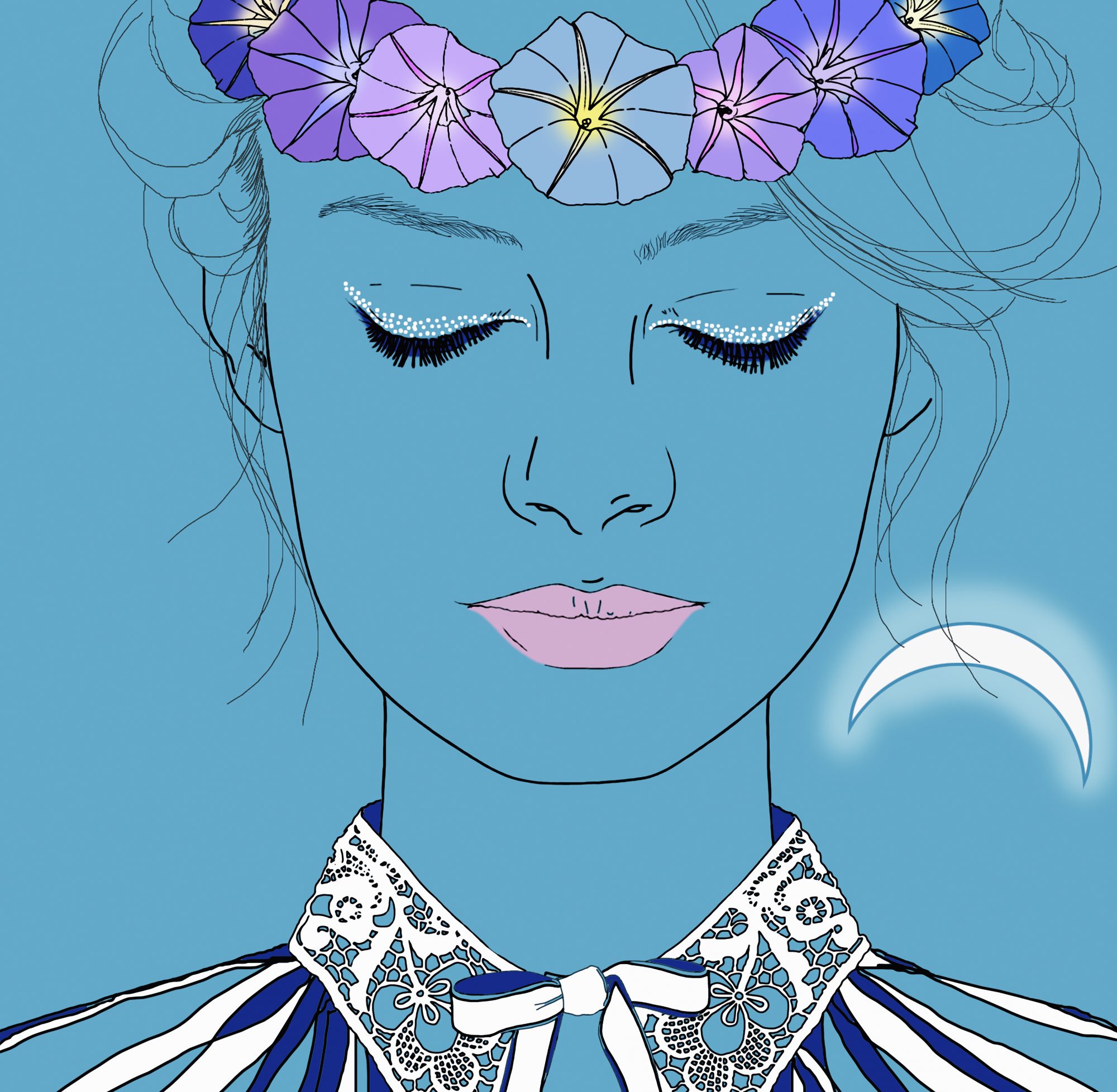 Serene Virgo woman zodiac sign with flower headband