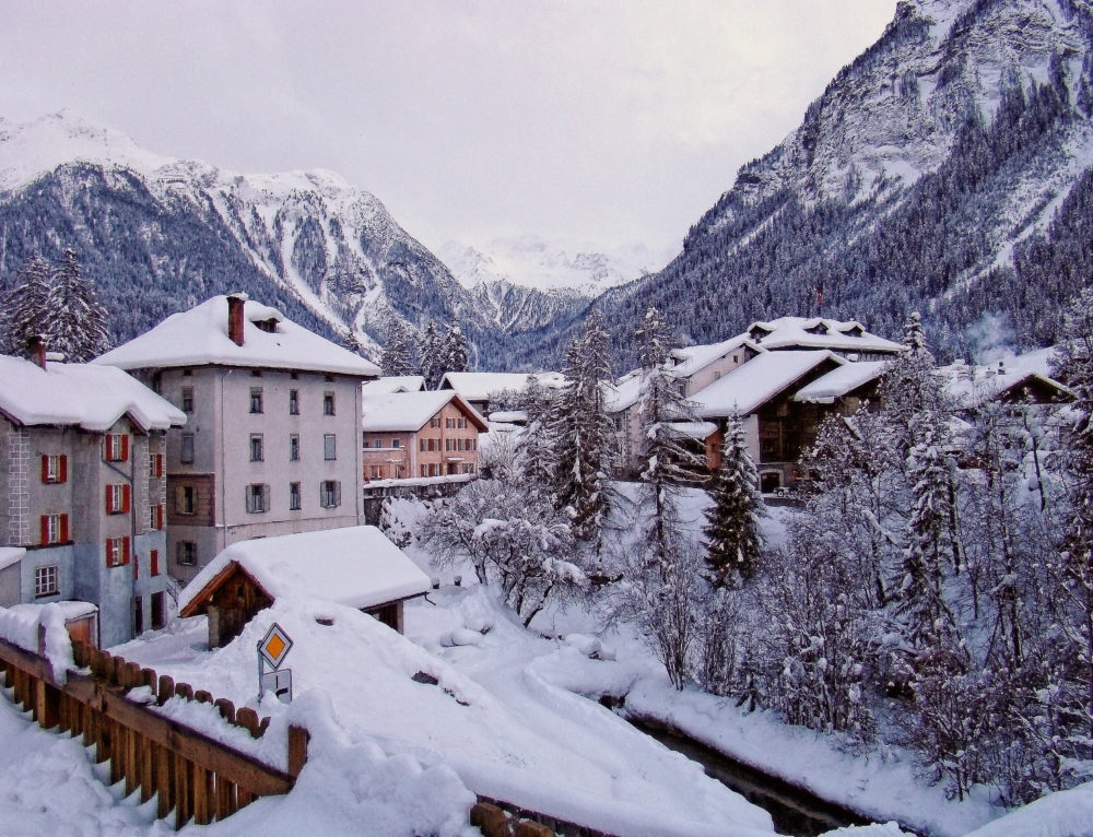 The Swiss town of Bergun in the winter.