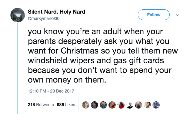 Image of "you know you're an adult when" tweet