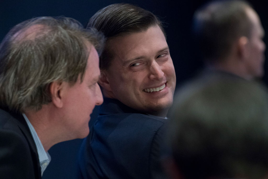 NITED STATES - FEBRUARY 01: Rob Porter, right, White House staff secretary, and Don McGahn, White House counsel, attend a luncheon featuring a speech by President Donald Trump at the House and Senate Republican retreat at The Greenbrier resort in White Sulphur Springs, W.Va., on February 1, 2018. (Photo By Tom Williams/CQ Roll Call)