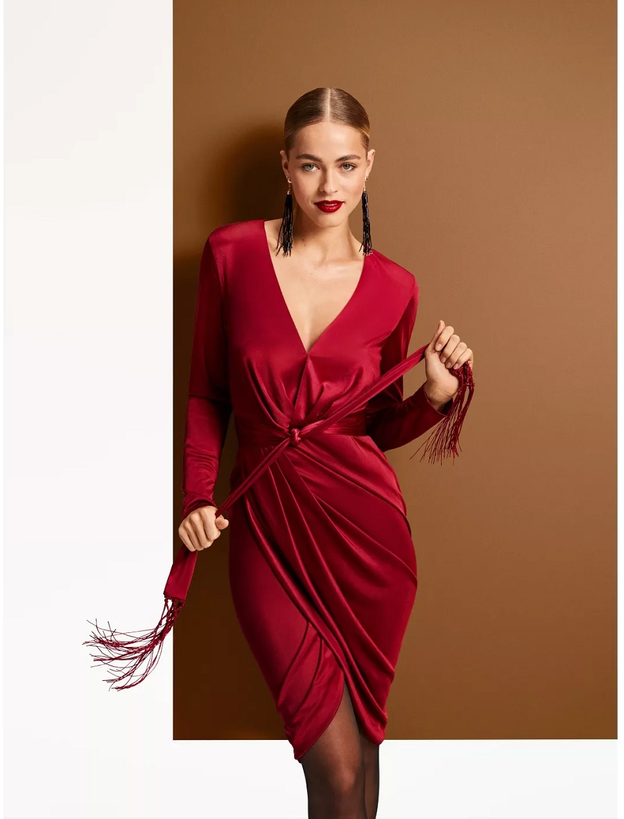 red wrap dress from target collaboration with altuzzara