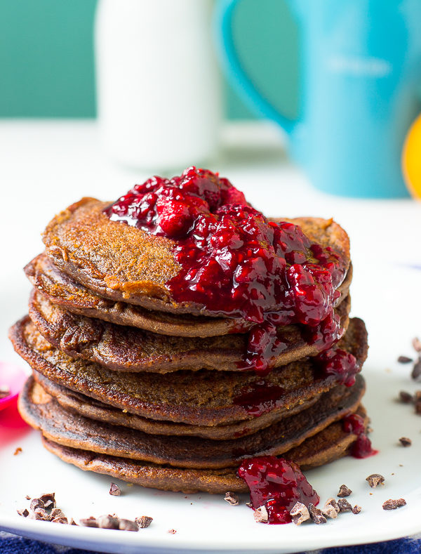 These-Chocolate-Peanut-Butter-pancakes-are-made-in-a-blender-and-in-just-30-minutes-Its-gluten-free-vegan-and-topped-with-a-delicious-raspberry-compote-4-e1492356428520.jpg