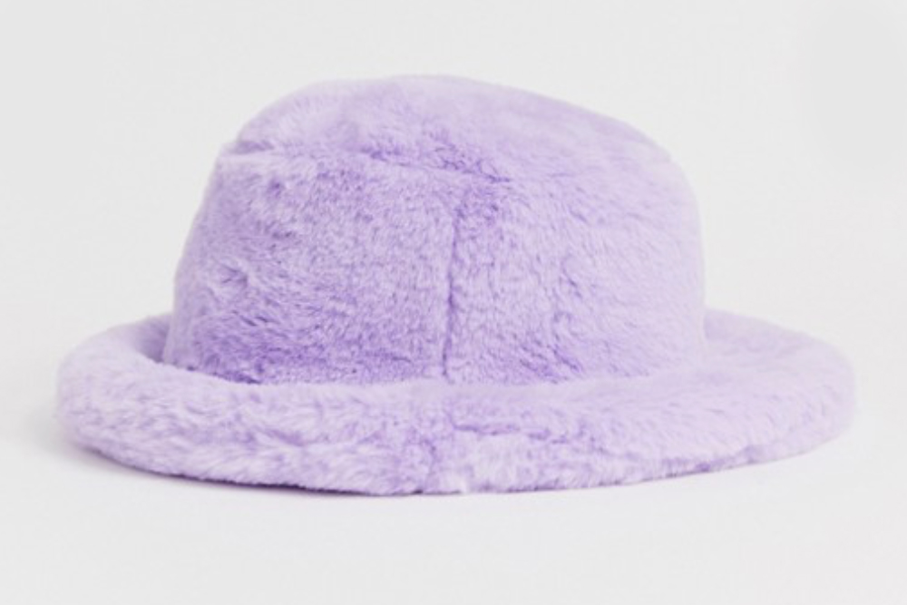 bucket hat trend asos faux-fur purple bucket hat