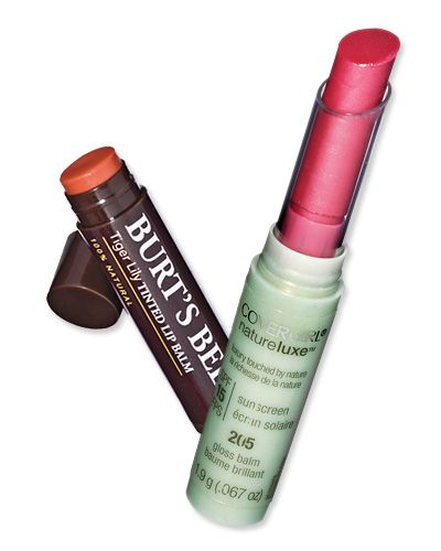 Cover Girl Nature Luxe gloss balm; Burt's Bees tinted lip balm in Tiger Lily