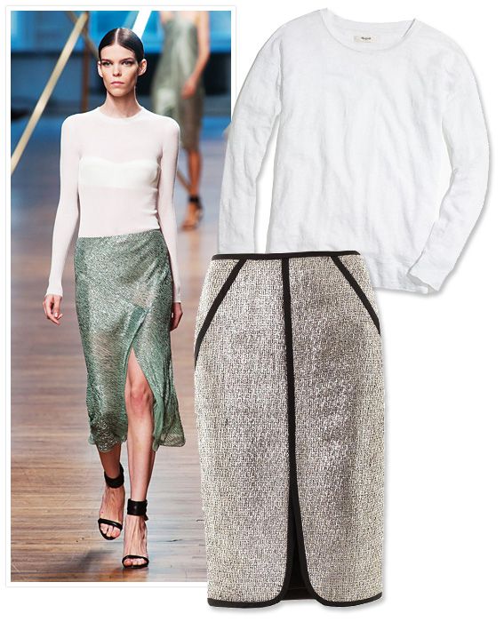 Casual Long-Sleeve Top + Metallic Skirt