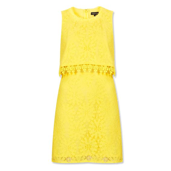 Topshop yellow crop top overlay lace dress