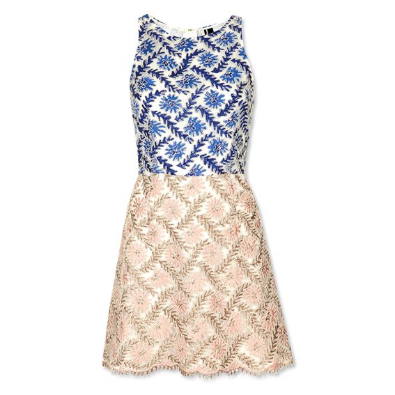 TopShop embroidered blue and pink patterned dress