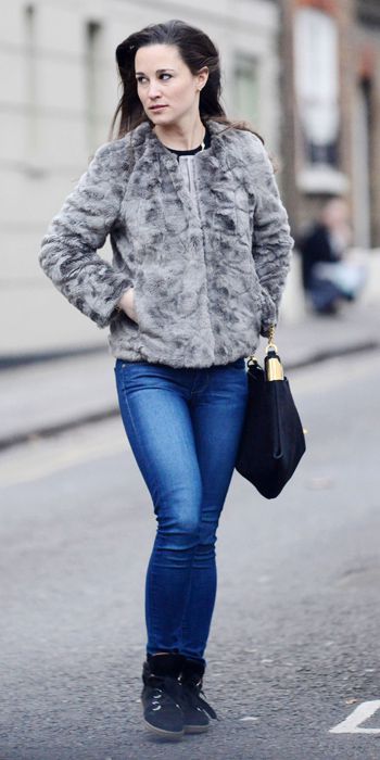 Pippa Best Outfits - faux fur jacket by French Connection