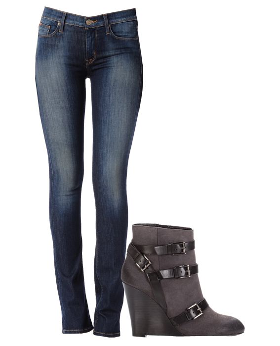 For a Polished Work Look: Boot Cut Jeans & Booties