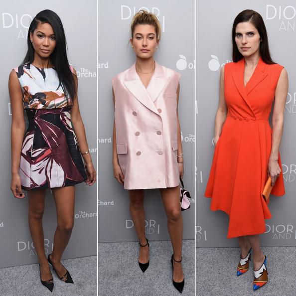 Chanel Iman, Lake Bell, and Hailey Baldwin at the Dior & I premiere.