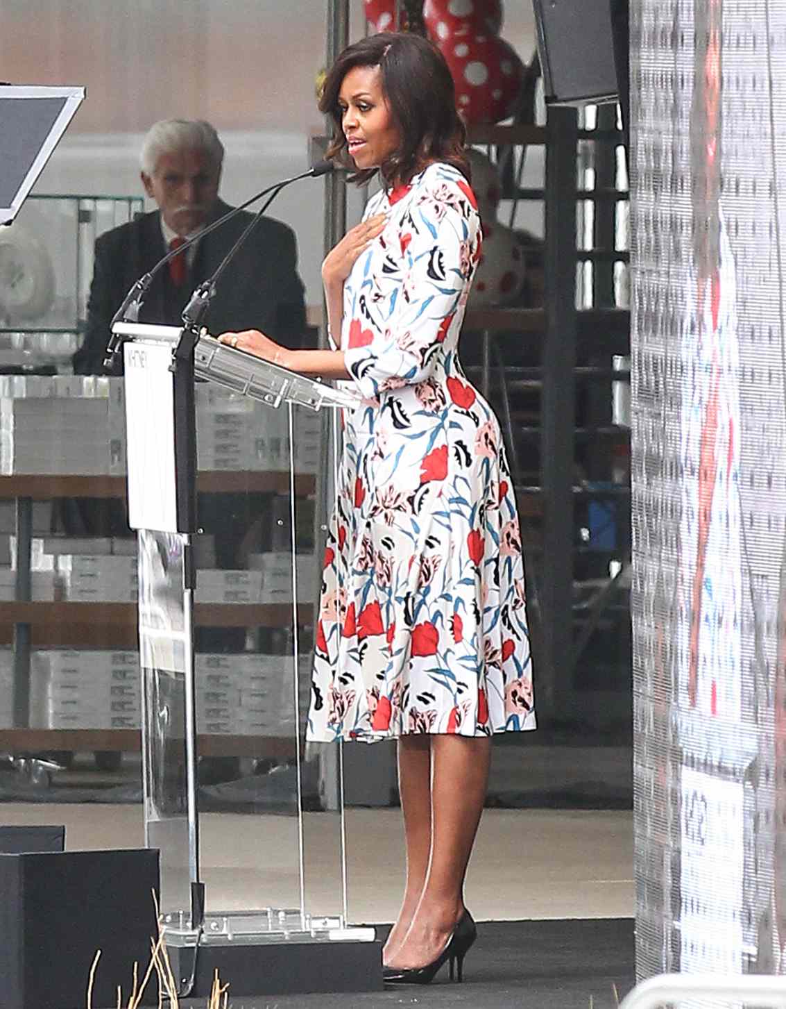 Michelle Obama speaks at the opening of the new Whitney Museum