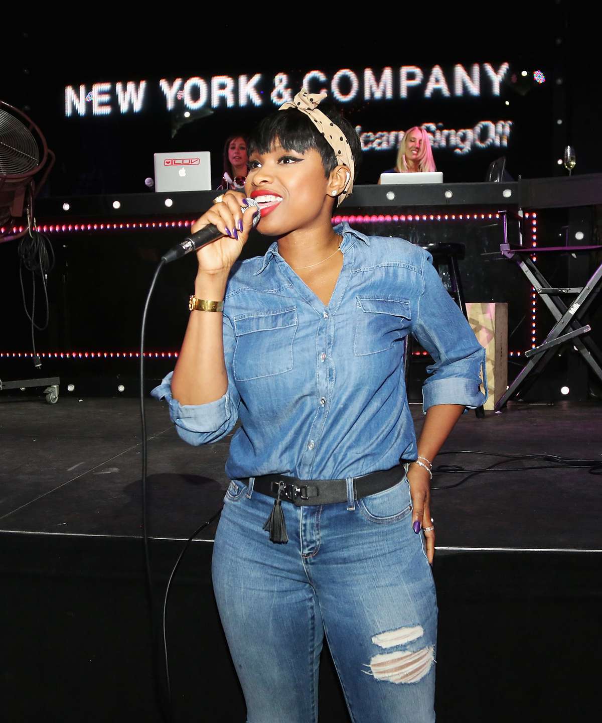 Jennifer Hudson speaks during the #SohoJeansSingOff hosted by New York & Company with Jennifer Hudson at Marquee on July 22, 2015 in New York City.