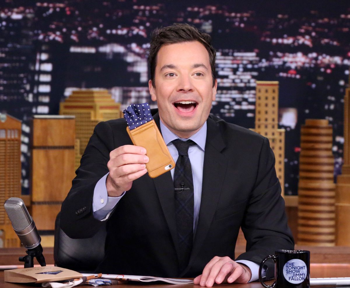 Host Jimmy Fallon shows off the J. Crew Pocket Dial on November 18, 2015