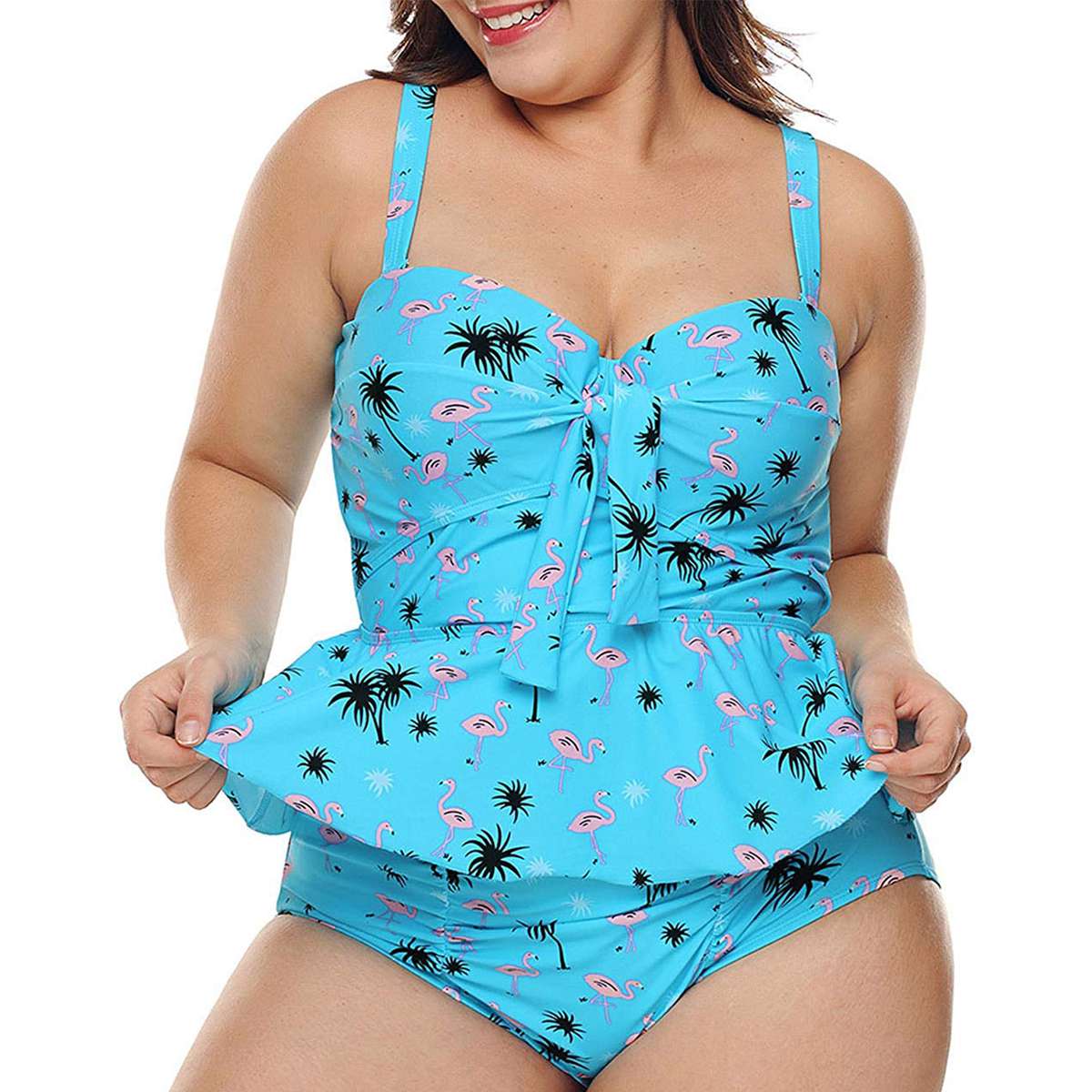 CDERFV Plus Size Swimwear One Piece Swimsuit Swimming Suit for Women Stitching Knit Printing Bikini Bathing Suit 