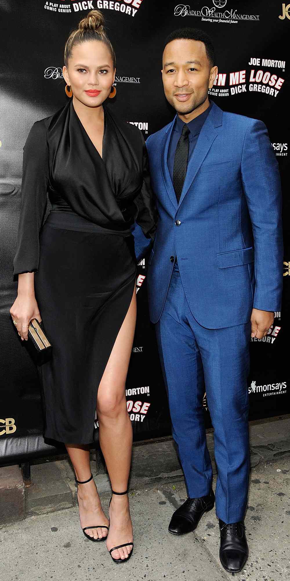 Chrissy Teigen and John Legend attend 'Turn Me Loose' opening night at The Westside Theatre on May 19, 2016.