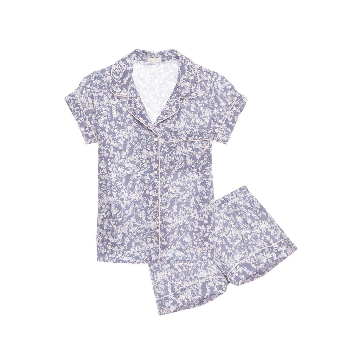 Floral Contrast-Trim Silk Pajama Set