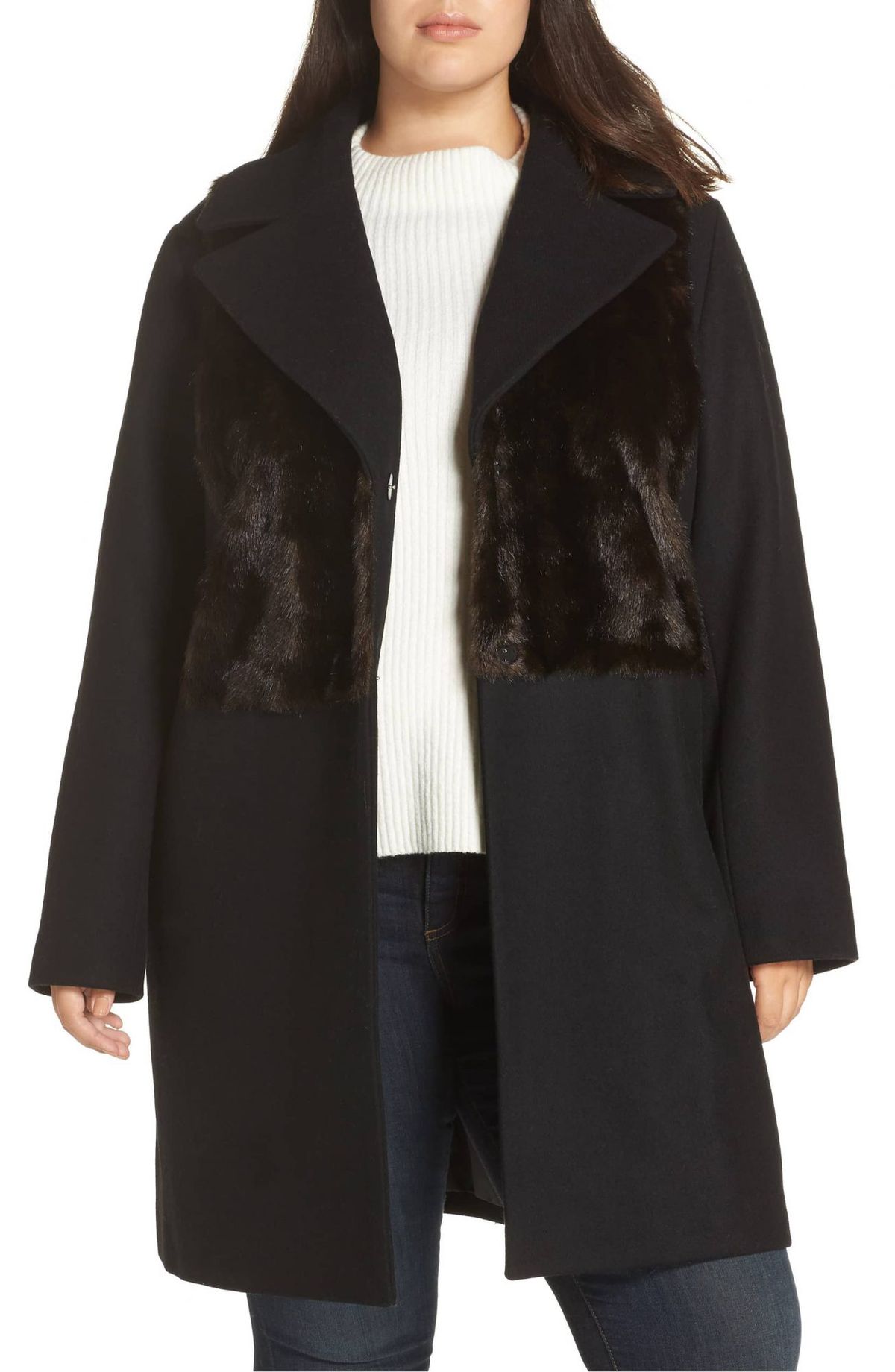 Rachel Rachel Roy Faux Fur Paneled Wool Blend Coat