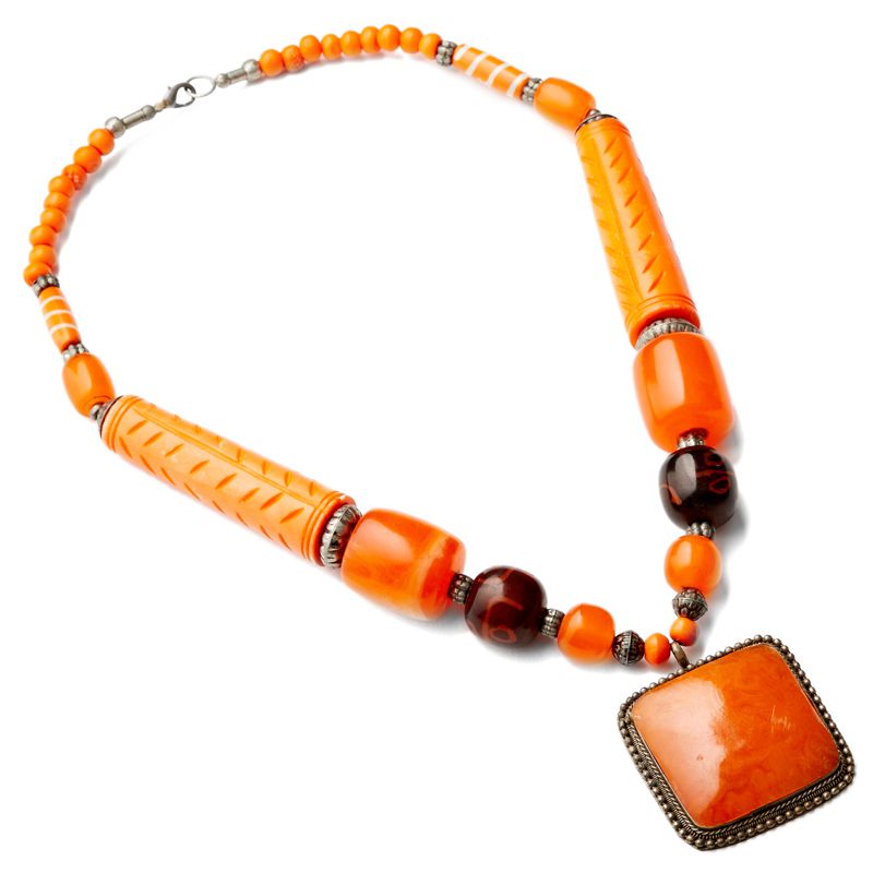 Orange Beaded Pendant Necklace
