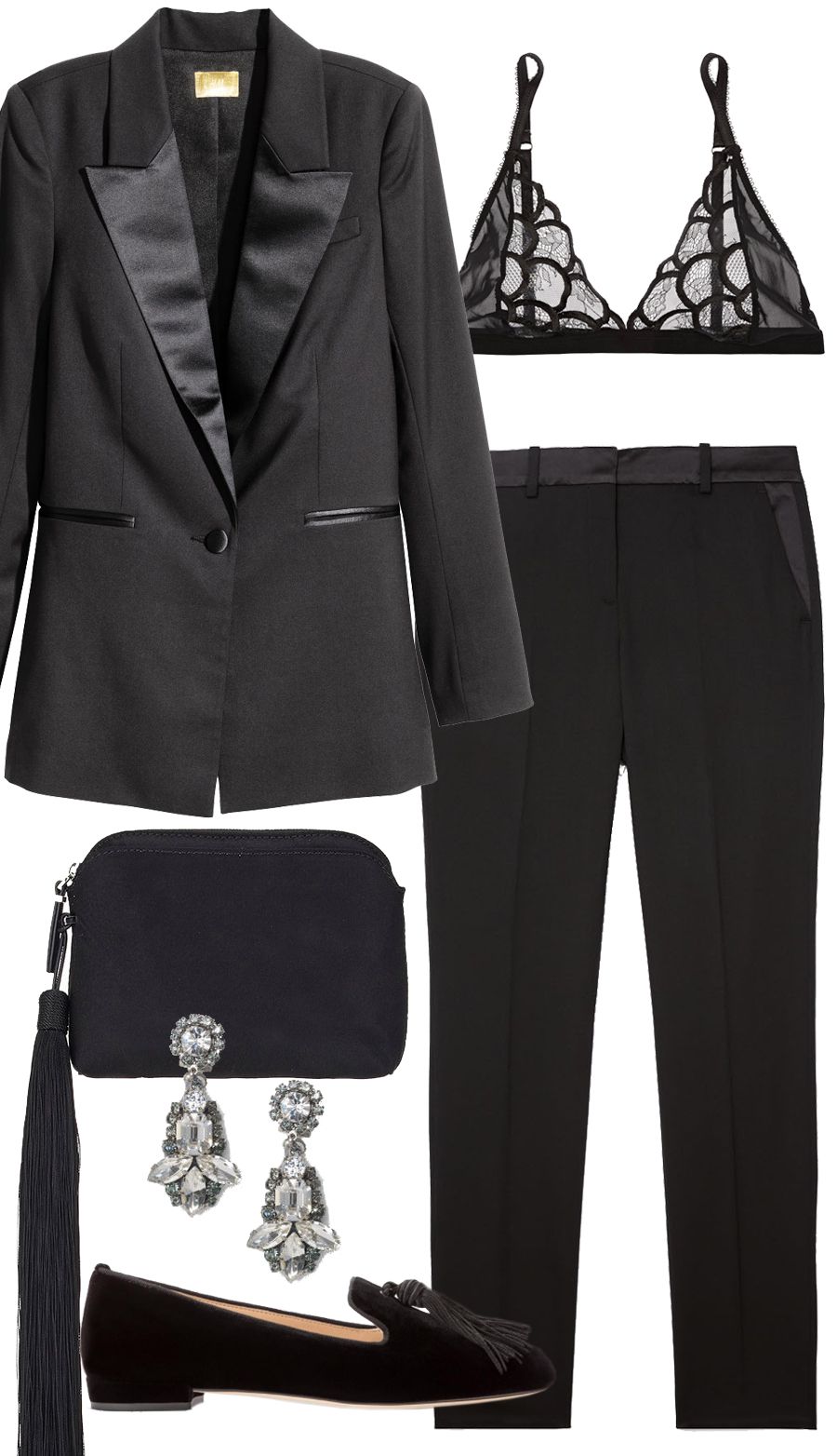Power Suit + Lacy Black Bra