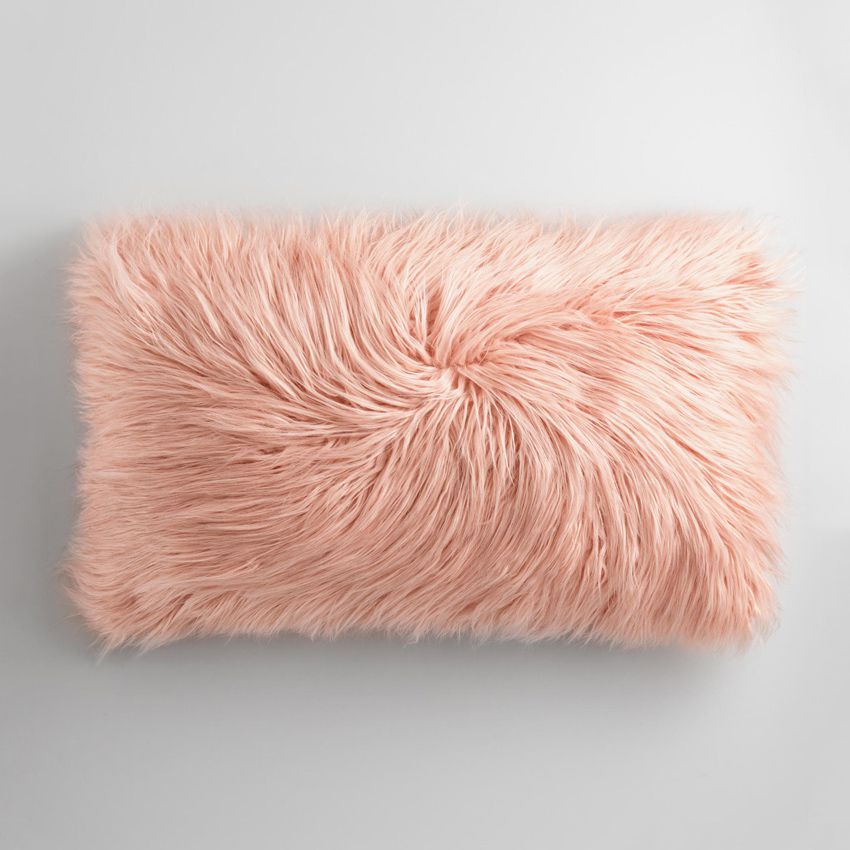 Oversized Blush Mongolian Faux Fur Lumbar Pillow