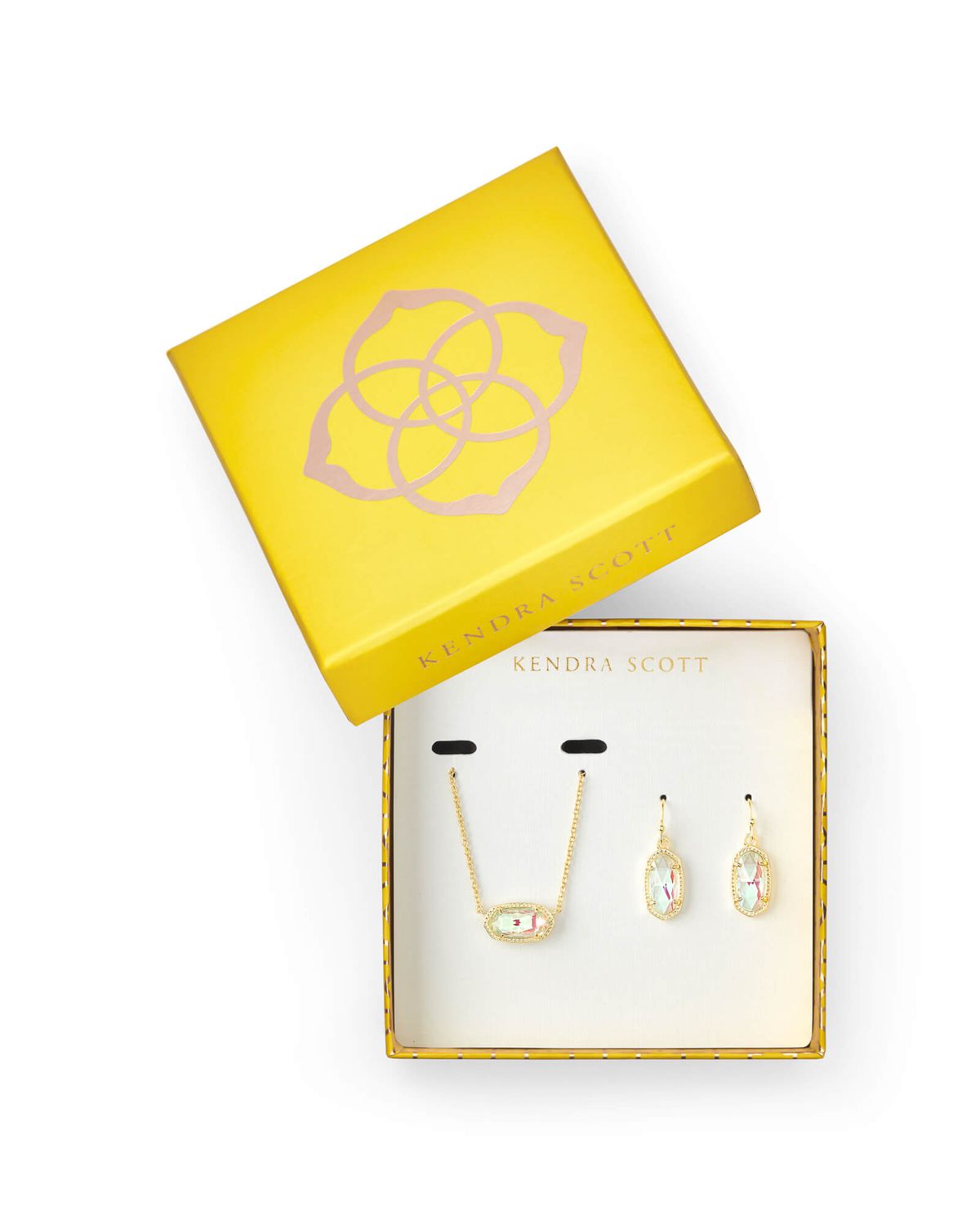 Kendra Scott Elisa Necklace & Lee Earring Gold Gift Set In Clear Dichroic Glass