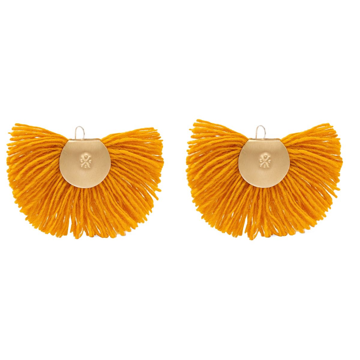 Hand Fan gold-tone wool earrings
