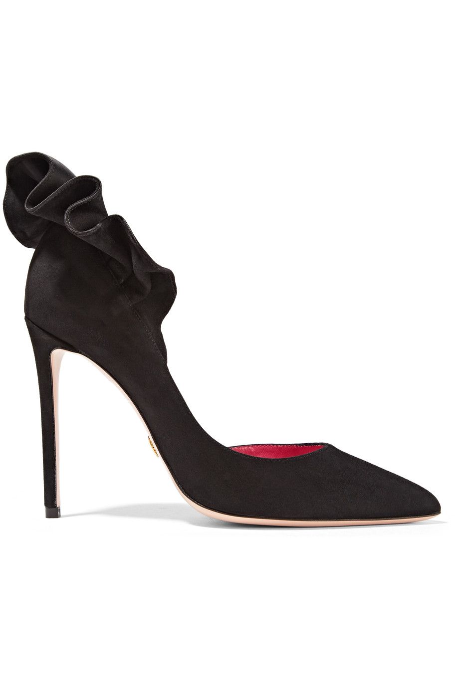 Adele ruffle-trimmed suede pumps