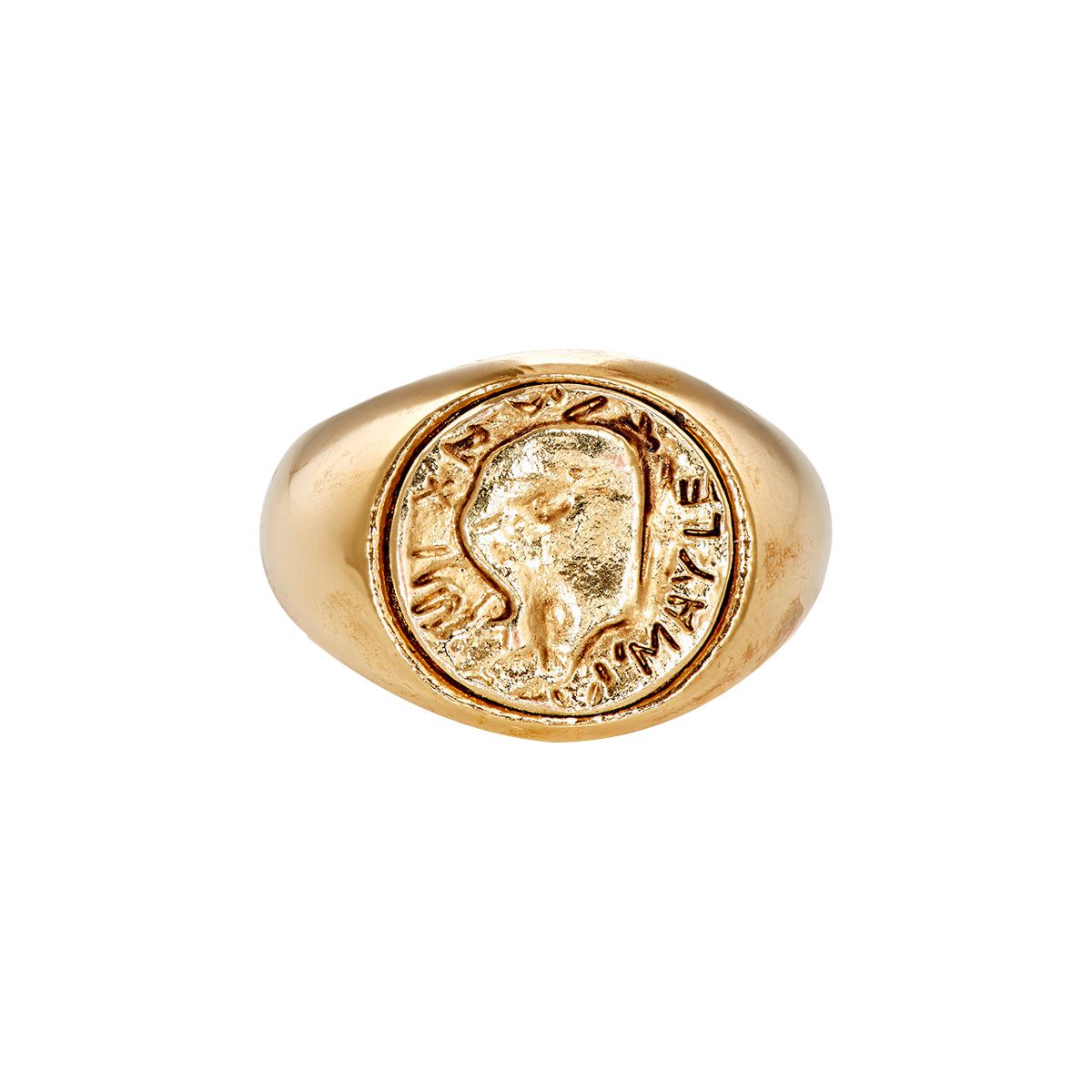 Yellow Gold Plated Coin Motif Signet Ring