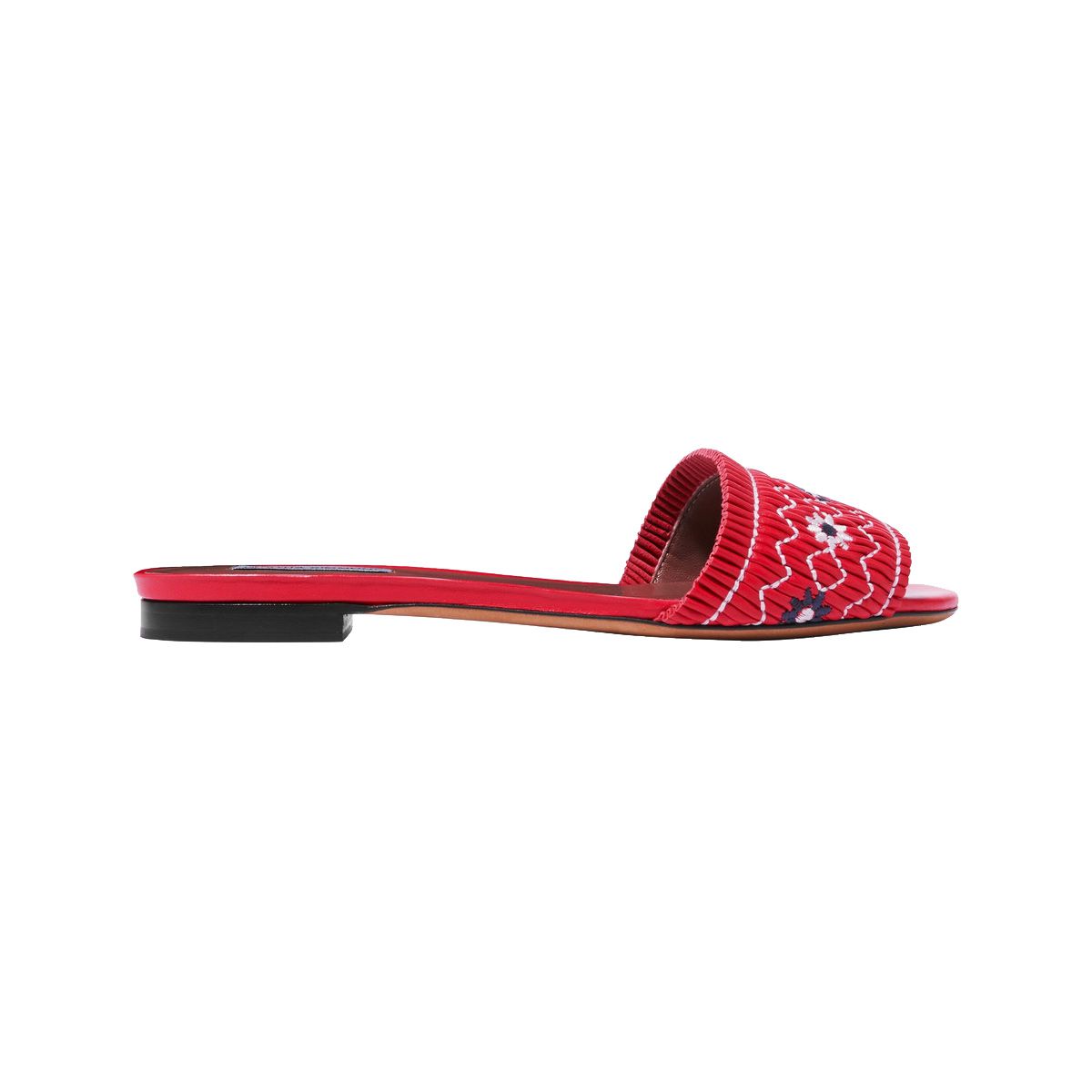 RED EMBROIDERED SLIDES