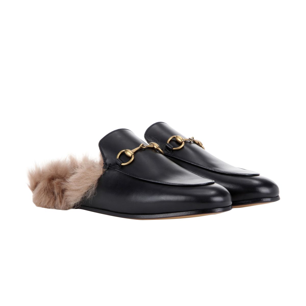 GUCCI Princetown fur-lined leather slippers