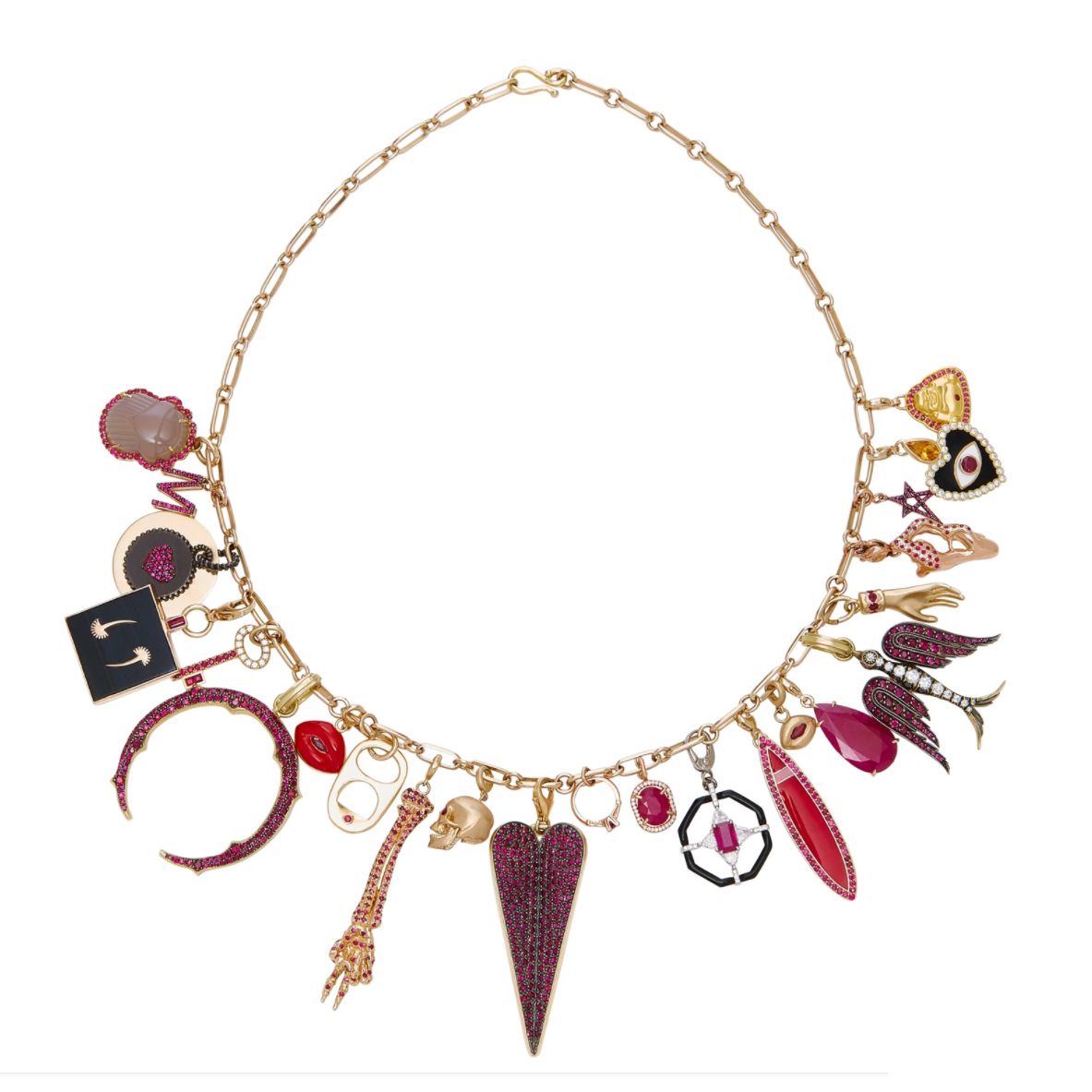 Full Ruby Charm Necklace with Gold Chain