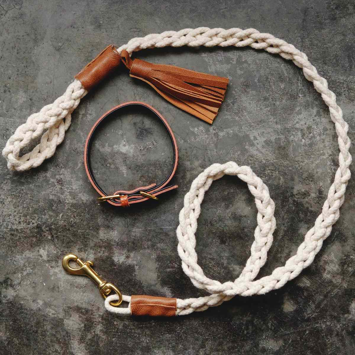 Braided Rope Dog Leash with Leather Details