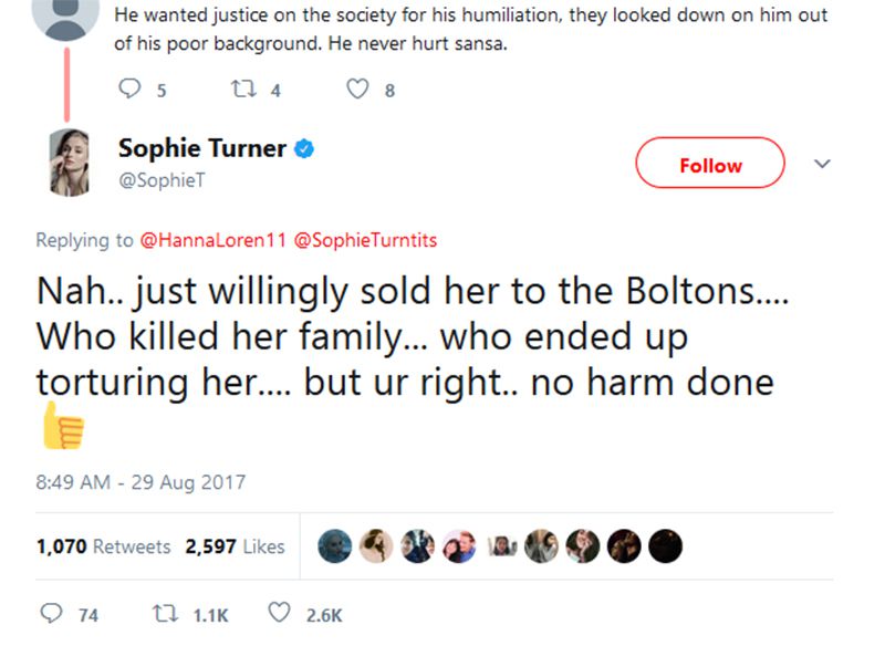 Sophie Turner Tweet - Embed 2
