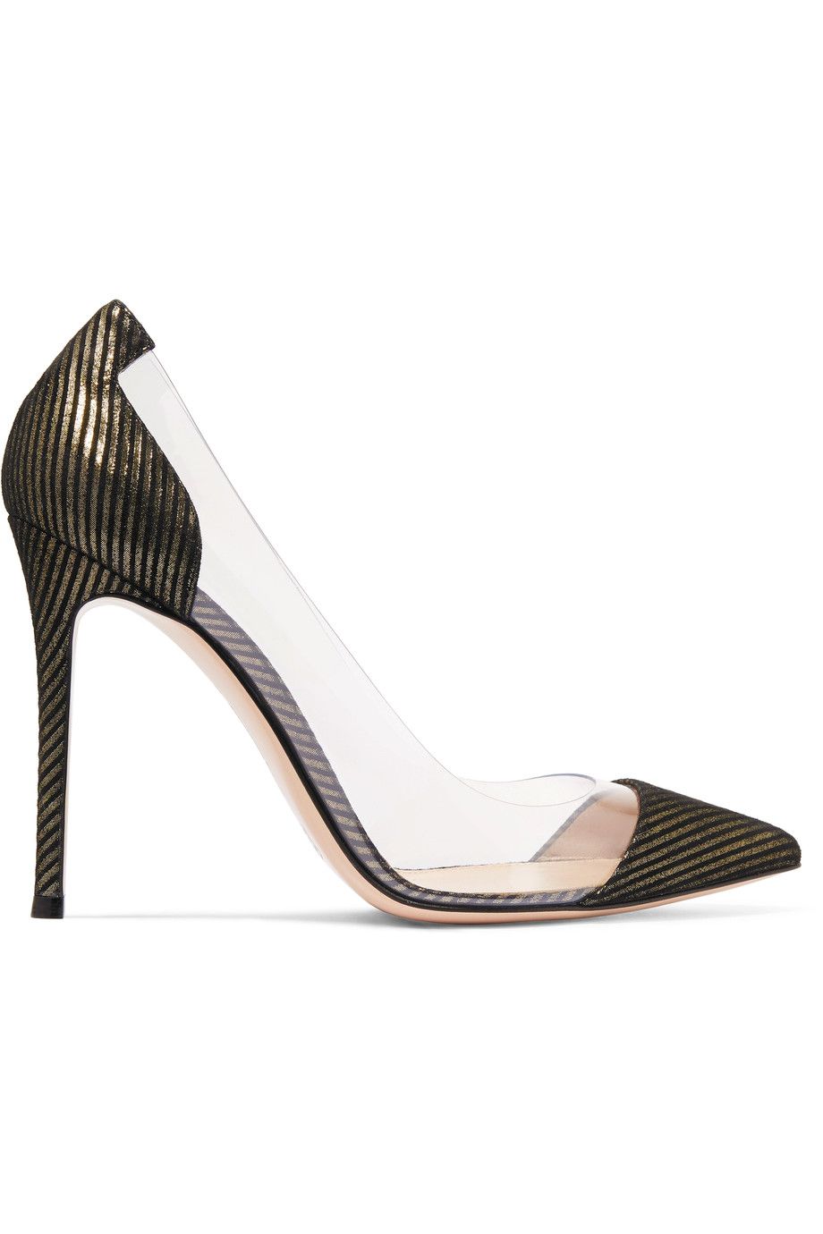 Metallic-striped suede and PVC pumps